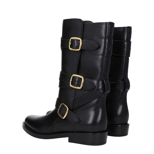 Celine Flache schwarze Lederstiefel