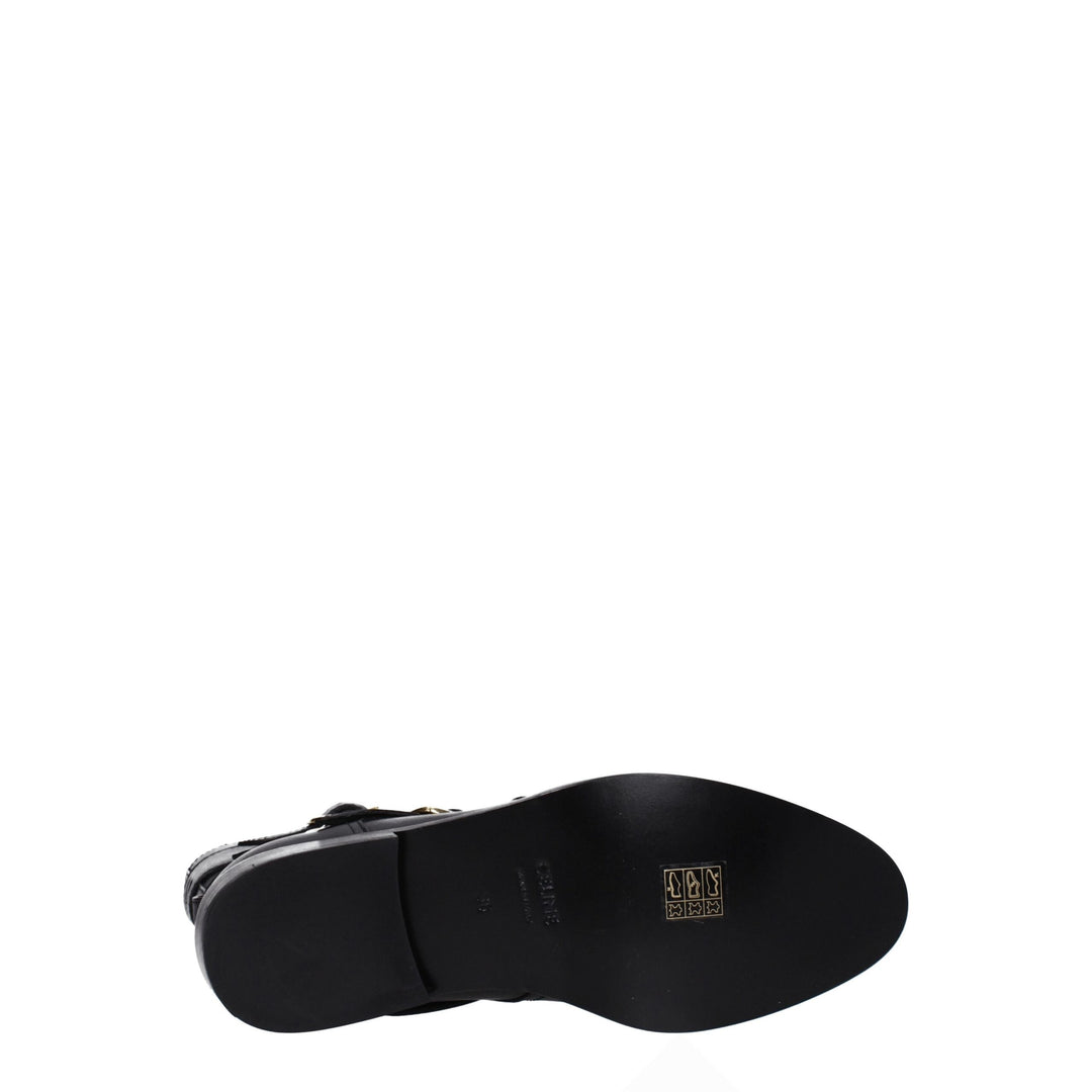 Celine Flache schwarze Lederstiefel