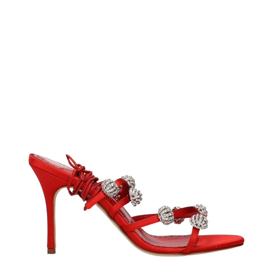 Manolo Blahnik Rote Satin Stiletto Heels Sandalen