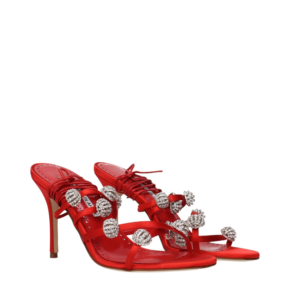 Manolo Blahnik Rote Satin Stiletto Heels Sandalen