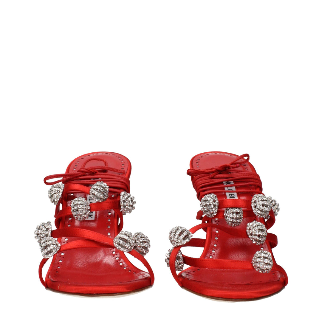 Manolo Blahnik Rote Satin Stiletto Heels Sandalen