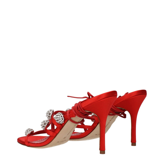 Manolo Blahnik Rote Satin Stiletto Heels Sandalen