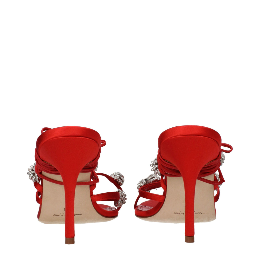 Manolo Blahnik Rote Satin Stiletto Heels Sandalen