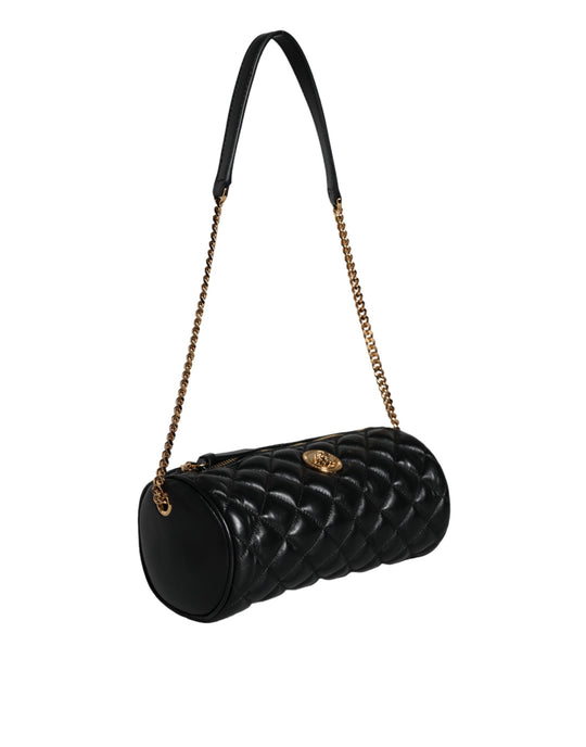 Versace Schwarz Mini gestepptes Lammfell Leder Crossbody Sling Borse Tasche