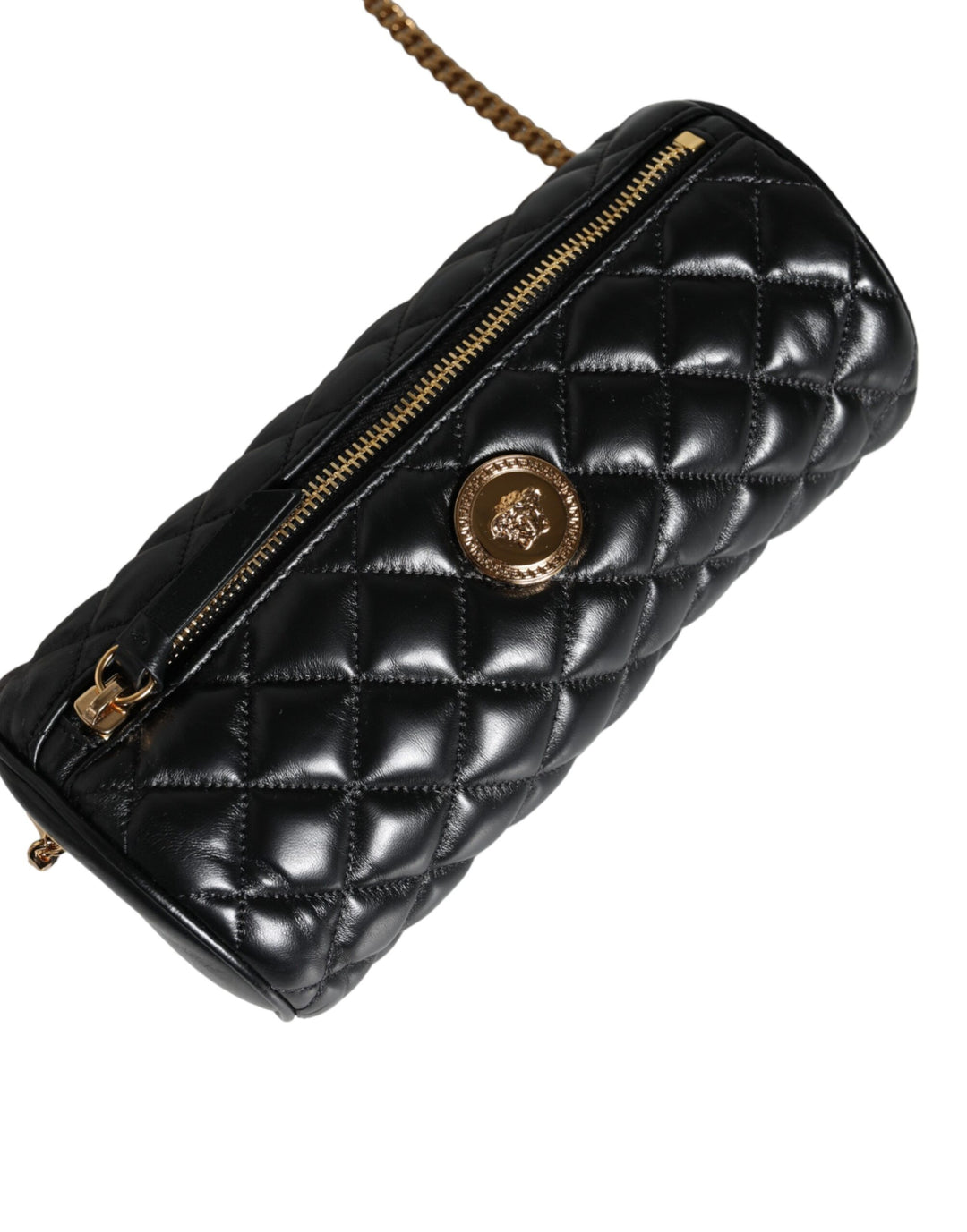 Versace Schwarz Mini gestepptes Lammfell Leder Crossbody Sling Borse Tasche
