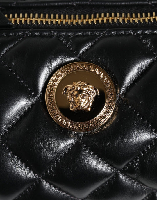 Versace Schwarz Mini gestepptes Lammfell Leder Crossbody Sling Borse Tasche