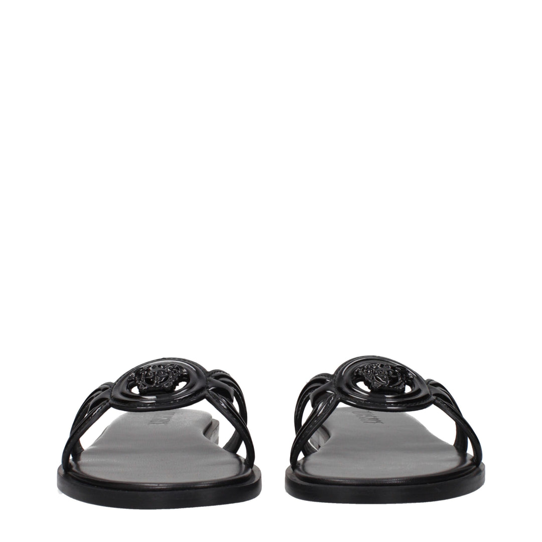 Versace Schwarze Lederpantoffeln Sandalen