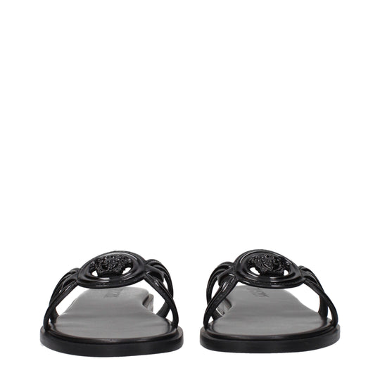 Versace Schwarze Lederpantoffeln Sandalen