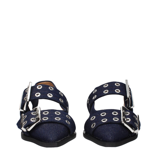 Ganni Flache Sandalen aus blauem Stoff