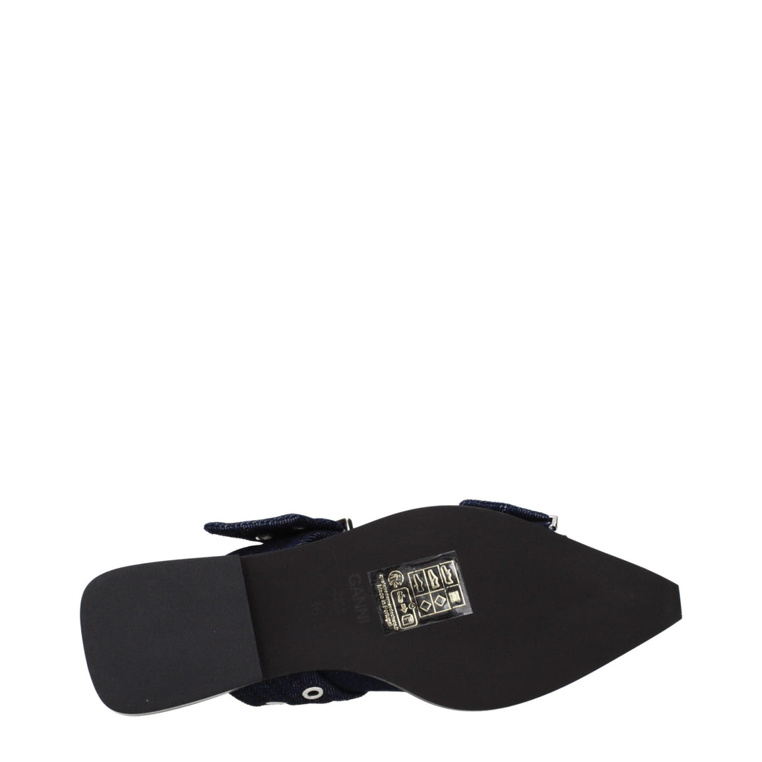 Ganni Flache Sandalen aus blauem Stoff