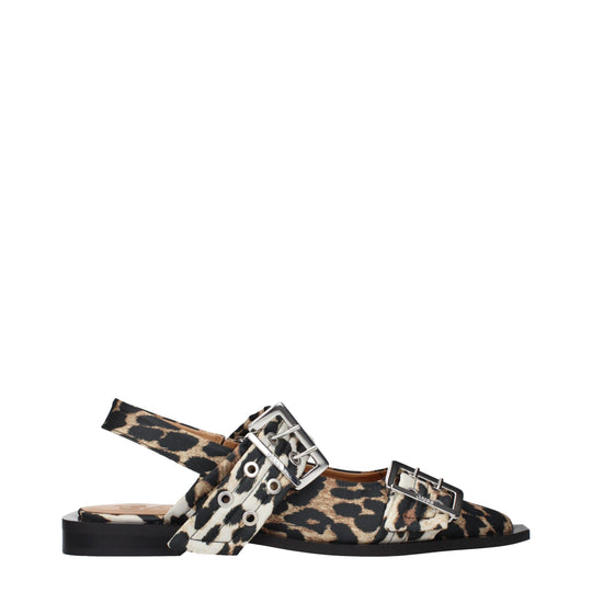 Ganni Flache Sandalen aus braunem Stoff