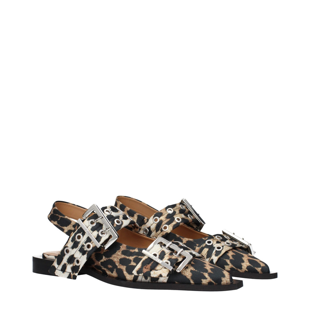Ganni Flache Sandalen aus braunem Stoff