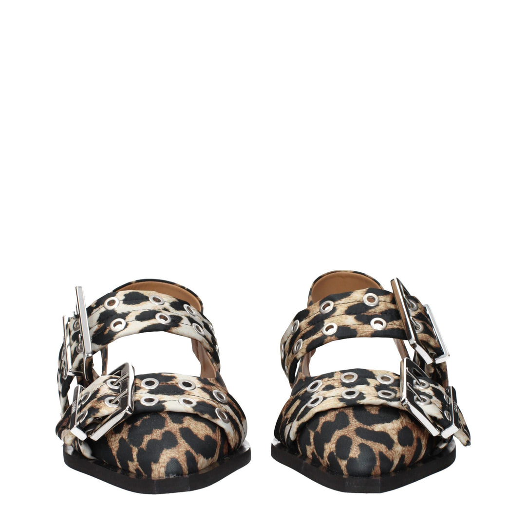 Ganni Flache Sandalen aus braunem Stoff
