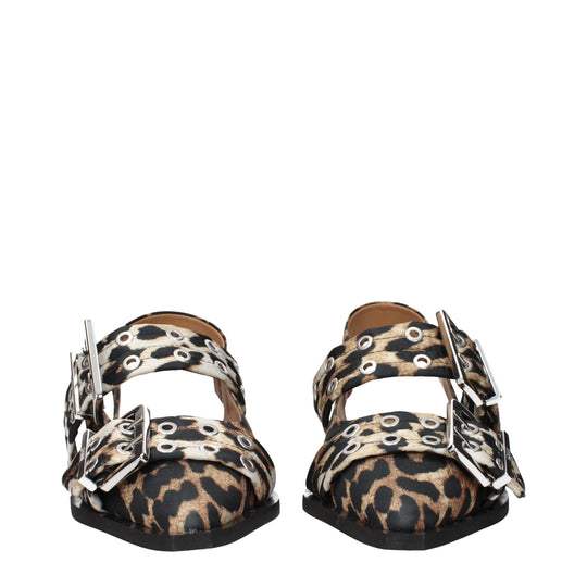 Ganni Flache Sandalen aus braunem Stoff